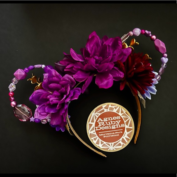 Figment Imagination Epcot Disney Ins Beaded Floral Minnie Mouse Ears OOAK - Picture 2 of 5